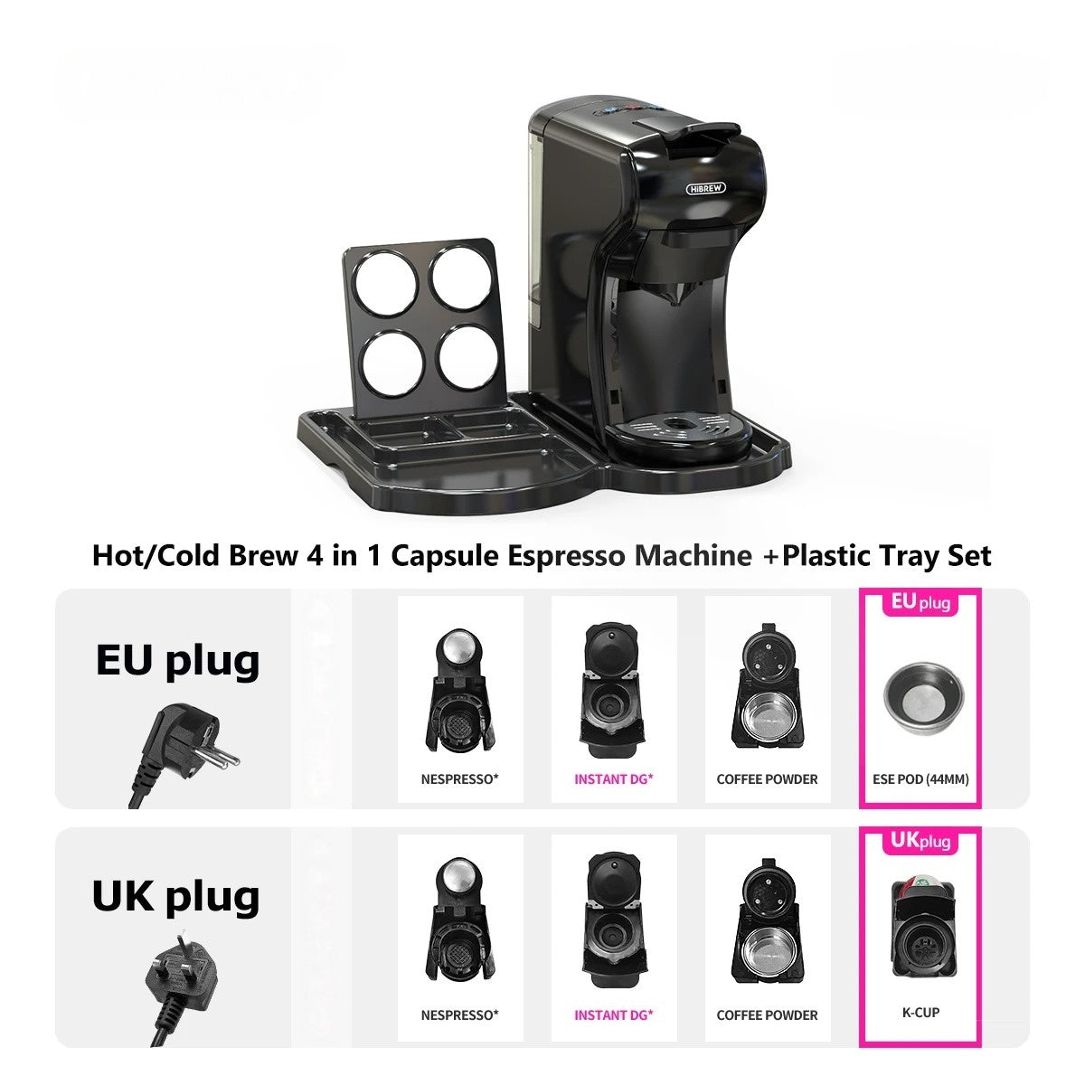 19 Bar 4-in-1 Hot & Cold Capsule Coffee Maker Espresso Pod Machine