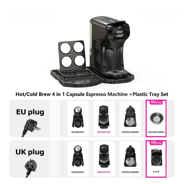 19 Bar 4-in-1 Hot & Cold Capsule Coffee Maker Espresso Pod Machine