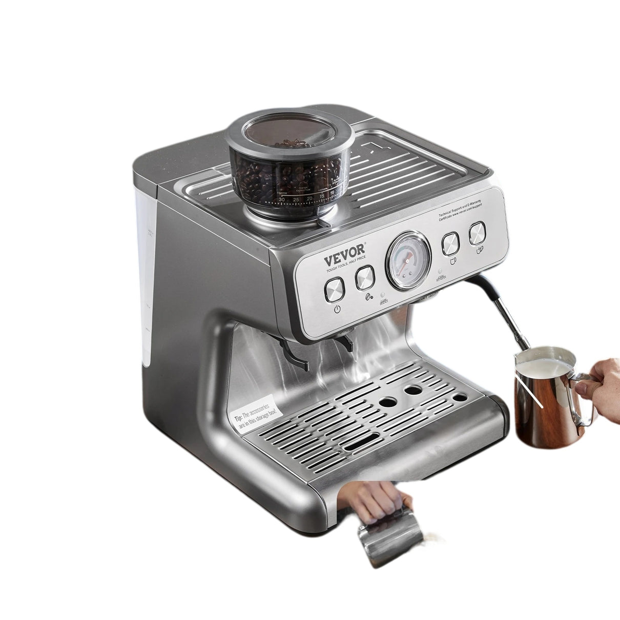 15 Bar Espresso Machine with Grinder Semi-Automatic Coffee Maker