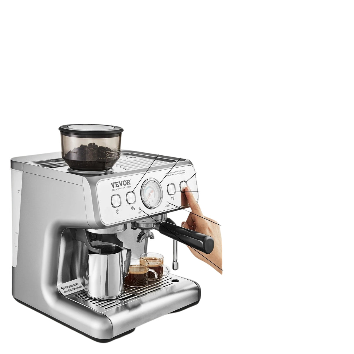 15 Bar Espresso Machine with Grinder Semi-Automatic Coffee Maker