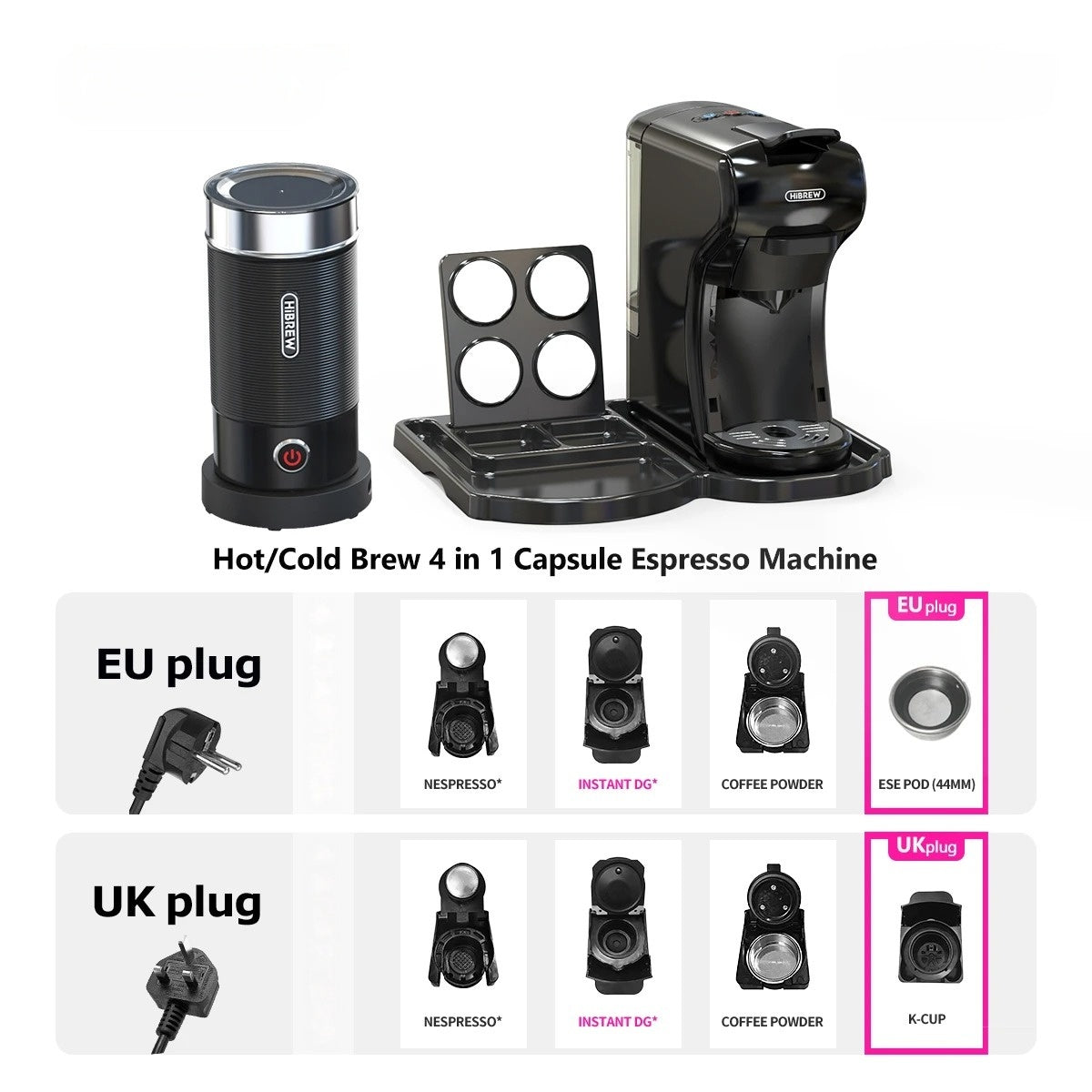 19 Bar 4-in-1 Hot & Cold Capsule Coffee Maker Espresso Pod Machine