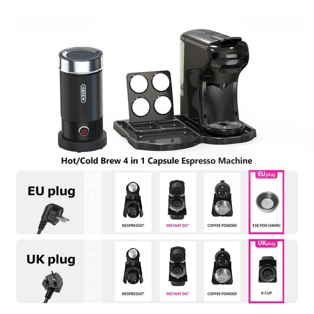 19 Bar 4-in-1 Hot & Cold Capsule Coffee Maker Espresso Pod Machine
