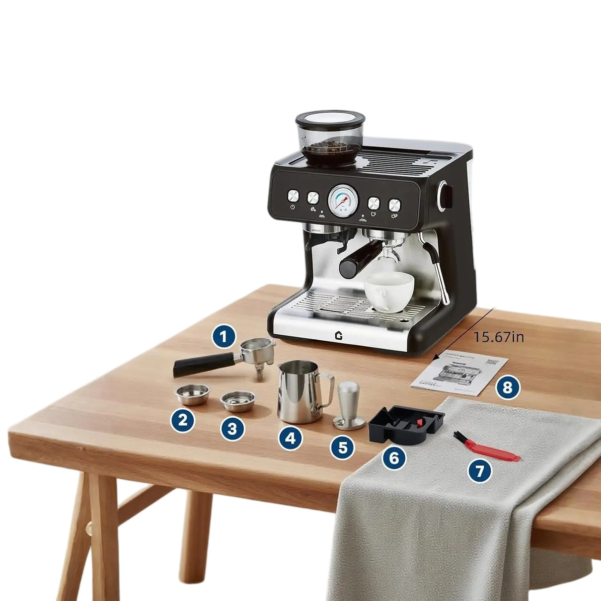 20 Bar Stainless Steel Espresso Machine with Grinder Pressure Maker